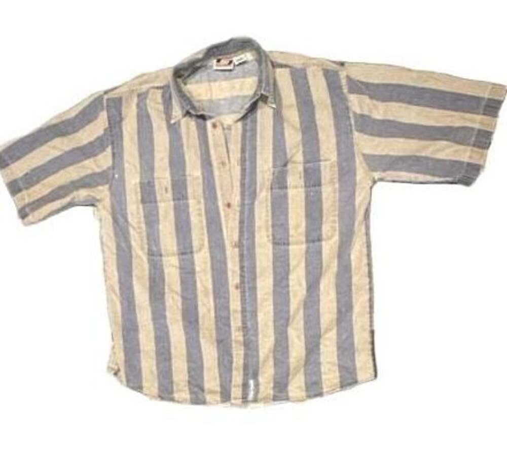 Shah Safari Striped Short Sleeve Shirt Size L Blue Beige